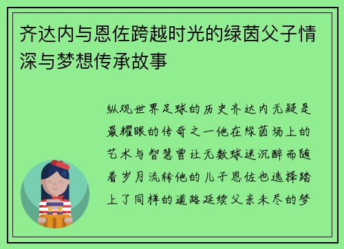 齐达内与恩佐跨越时光的绿茵父子情深与梦想传承故事